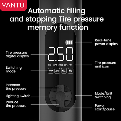 YANTU A23 Portable Wireless Rechargeable Tire Inflator Emergency Light and Noise ≤80dB