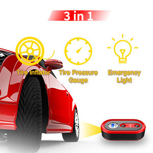 YANTU A01 Wired 12V Car Tire Inflator with Emergency Light and Digital Pump Black/Red