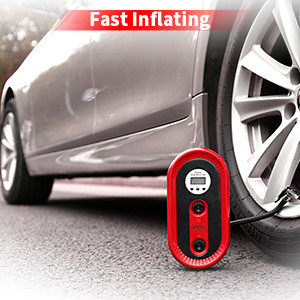 YANTU A01 Wired 12V Car Tire Inflator with Emergency Light and Digital Pump Black/Red