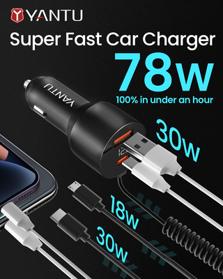 Super Heater Cigarette Lighter Plug 2-in-1 Charging Port with QC3.0 Car Charger Adapter