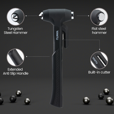 YANTU F05 Carbon Steel Long Handle Car Safety Life Hammer Auto Emergency Escape Rescue Tool Window Breaker Seatbelt Cutter Hammer