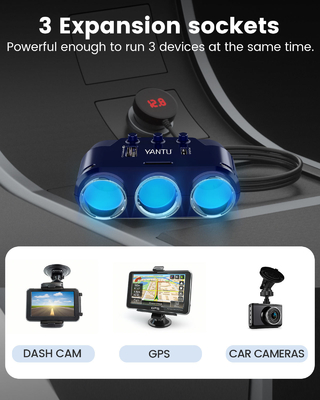 YANTU B39 Portable Wired Charger Mini Car Charger Phone Charger 3 Socket 2 USB Cigarette Lighter for Car