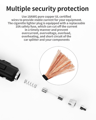 YANTU B36 Portable Car Charger with 2 Sockets and Dual Cigarette Lighter Universal Year