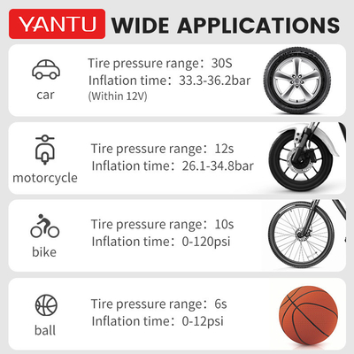YANTU A05 12V Mini Pump Small Digital Tire Inflator for Car 140*120*100mm 3 Nozzles