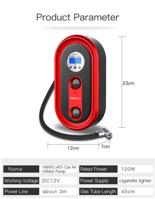 Air Flow 25LPM YANTU A01 High Speed Rechargeable 12V Electric Power Car Tyre Inflator