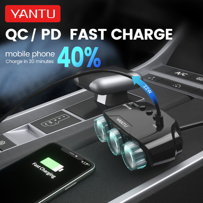 12v-24V Car Charger Adapter With Voltage Monitoring and 3 Sockets for Black Vehicles