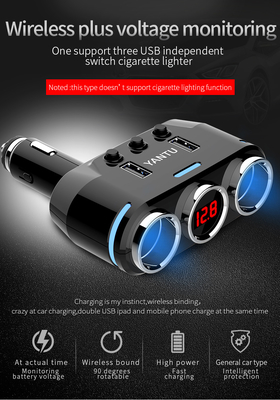 YANTU B39 Black Wireless Quick Charge Car Charger -Chic Design with 2pcs Cigarette Lighter Interface
