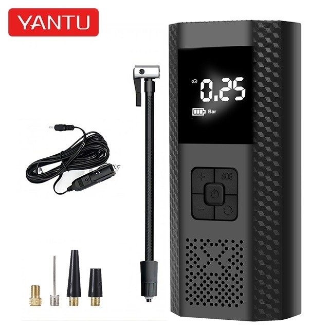 12V Wired YANTU AM34-2 Car Tire Inflator with SOS Emergency Light and Portable Design
