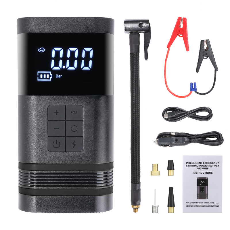 Powerful 150PSI 7500mAH Wireless Car Tire Inflator Pump with Jump Starter and Power Bank