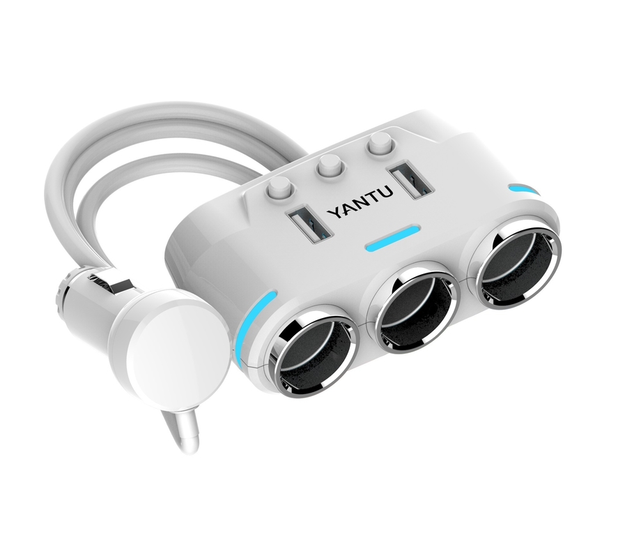 YANTU B39 Portable Wired Charger Mini Car Charger Phone Charger 3 Socket 2 USB Cigarette Lighter for Car