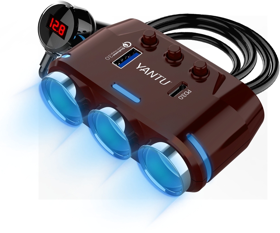 MAX 120W YANTU B39-C 12v Car Charger Adapter with Dual USB QC PD and Voltage Monitoring