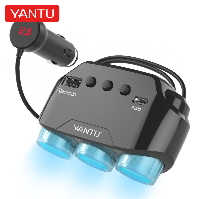 Professional 12V-24V Cigarette Lighter with 2 Charging Ports and Voltage Monitoring