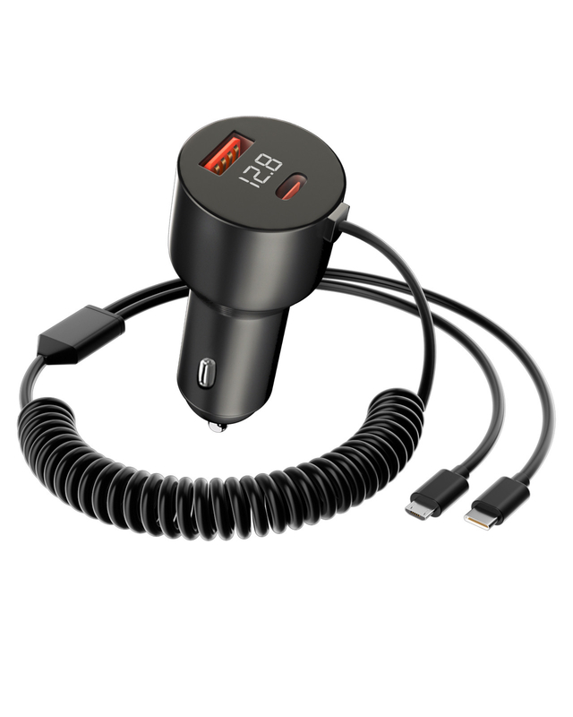 High Power 12V 24V PD QC 3.0 USB-C Dual Type-C Car Charger for Laptop and Mobile Phone