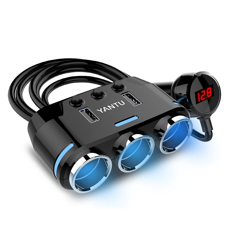 YANTU B39 12V USB Waterproof Car Charger Socket With LED Voltmeter Switch Output 5V 1A/2.1A
