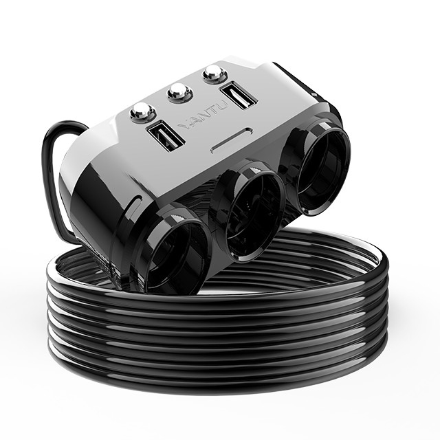 YANTU B39 Truck 12V-24V Socket Extension Cord with 3 Way Dual USB Charger and Switch Black