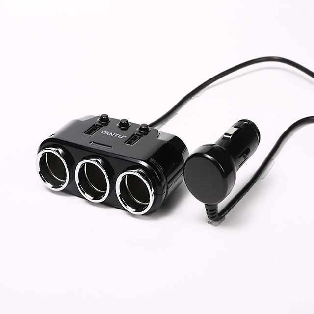 3 Cigarette Lighter USB Car Charger Adapter with Independent On/Off Switch YANTU B39 150W