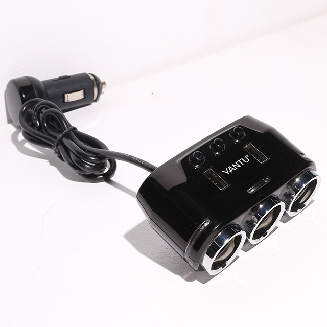 12V/24V Car Charger Adapter Cyberpunk Design Style 150W 2 USB Ports 3 Socket Universal
