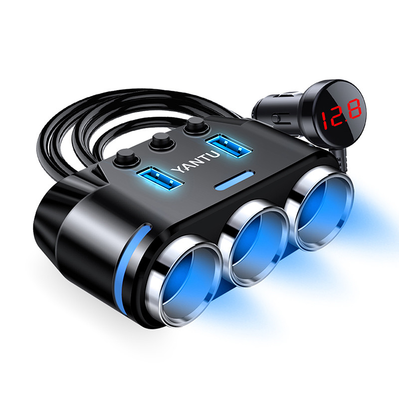 YANTU B39 12V USB Waterproof Car Charger Socket With LED Voltmeter Switch 3 Charging Ports